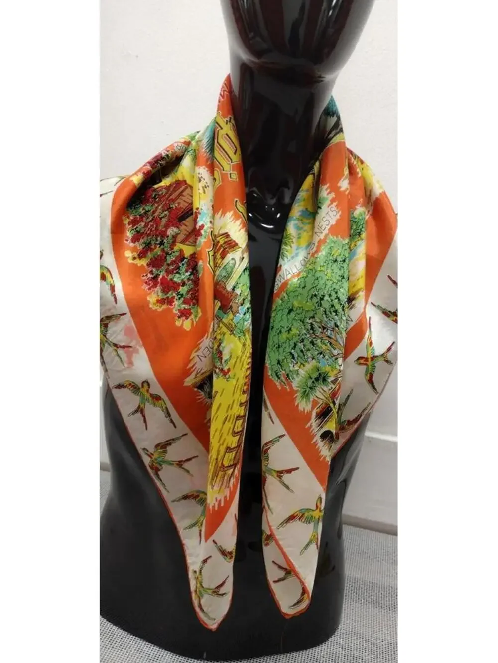 40s 30s California Missions Scarf Birds SAN JUAN CAPISTRANO 1930s MULTICOLOR ART